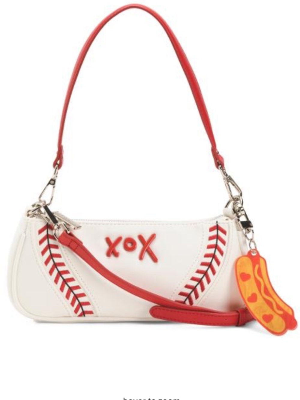BETSEY JOHNSON Baseball Hot Dog Americana Baguette Bag Purse & Charm NEW NWT